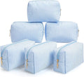 Sanwuta 6 Pcs Seersucker Cosmetic Bags Bulk Seersucker Makeup Bags Stripe Women Pouch Large Preppy Storage Pouch Toiletry Travel Organizer for Wedding Bridesmaid Bride Favor Mom Gift (Blue)
