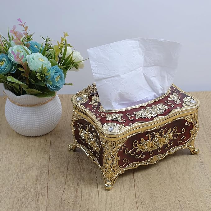 Geesatis Tissue Box Cover, Rectangle Tissue Box Holder, Rectangular Napkin Facial Tissues Holder for Bathroom Toilet Bedroom Living Room Table Desk Office Dresser, 1 Pcs Red 7.5''x5''x4''