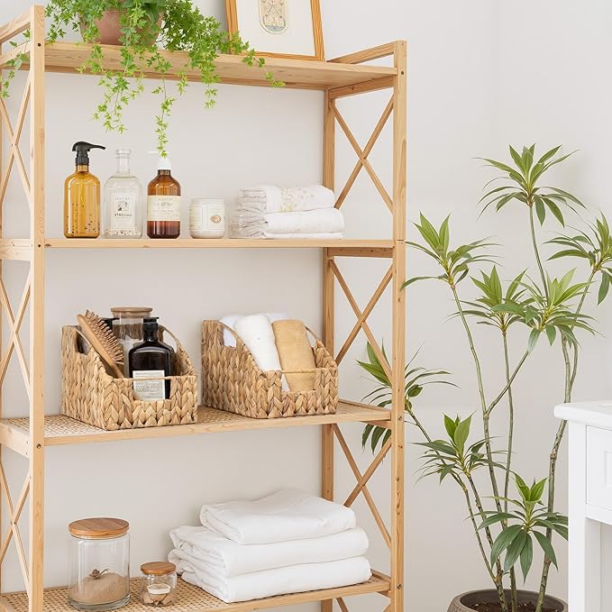 GRANNY SAYS Wicker Storage Baskets for Shelves, Trapezoid Woven Basket with Handles, Storage Wicker Baskets for Pantry, Water Hyacinth, 2-Pack
