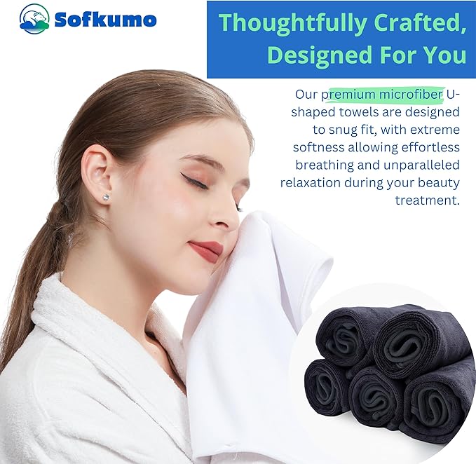 Microfiber Facial Towels for Estheticians - Set of 5 Spa Face Towels for Women, Professional Esthetician Supplies and Esthetician Essentials, Extra Soft, Large U Shaped Massage Spa Towels