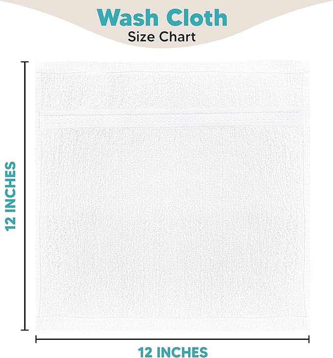 Towel and Linen Mart 100% Cotton- Wash Cloth Set -Pack of 4,Quick Dry,Luxurious,Absorbent,Soft Feel Spa & Hotel Perfect for Daily Use (12X12 White)