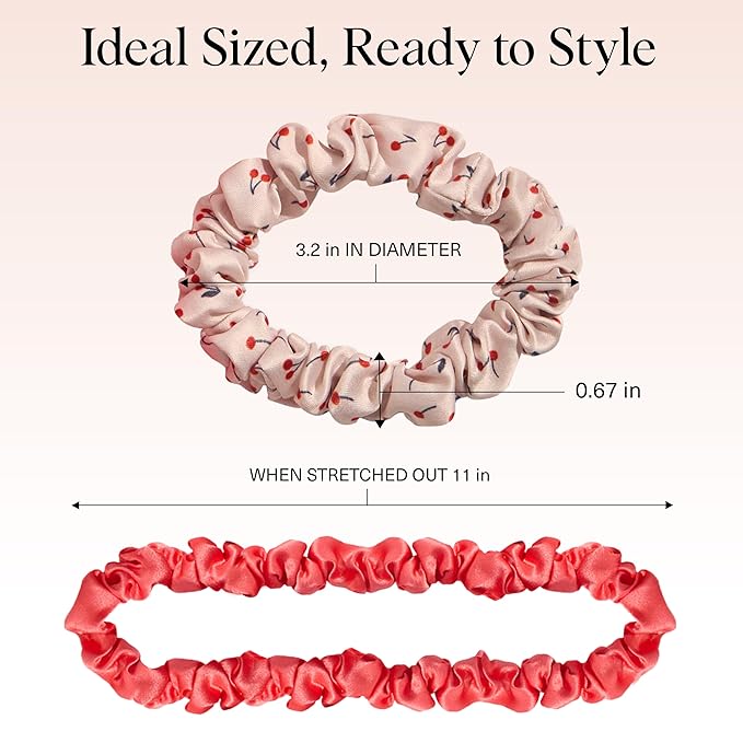 Kitsch Ultra-Petite Satin Scrunchies for Women - No Crease, Frizz-Free Sleep | Softer Than Silk Scrunchies Gentle On Hair Scrunchies for All Hair Types | Stylish Hair Accessories- Cherry Blossom, 5pcs