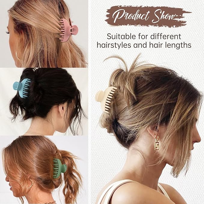 DEEKA 4 PCS 2.5 Inch Hair Claw Clips Double Row Teeth Matte Hair Jaw Clips Hair Barrettes Thick Medium Thin Hair Clips for Women (Beige,Blue,Pink,Green)