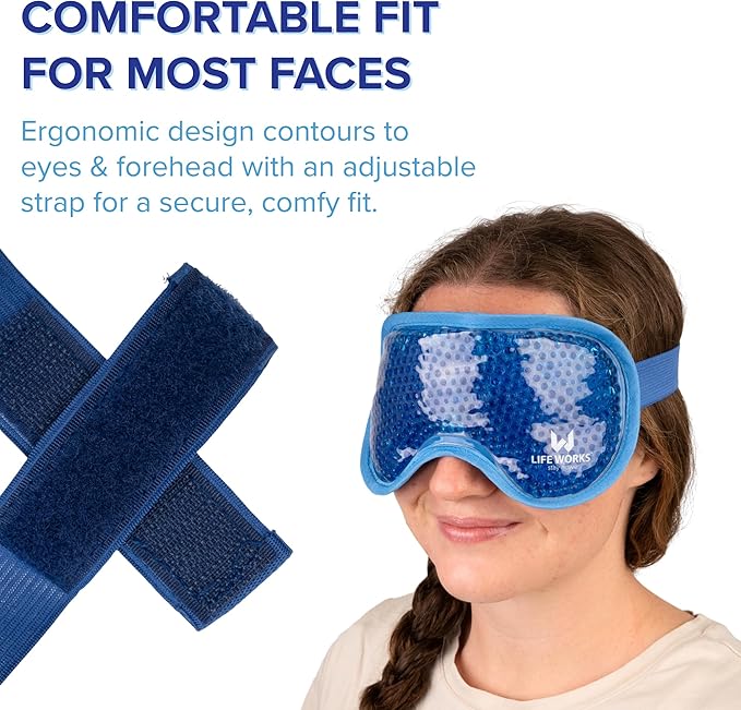 LIFE WORKS Gel Eye Mask, Hot or Cold Therapy for Puffy Eyes, Dark Circles, Headaches, and Migraines, Soft Gel Beads and Liquid Filling for Cooling or Warming Comfort
