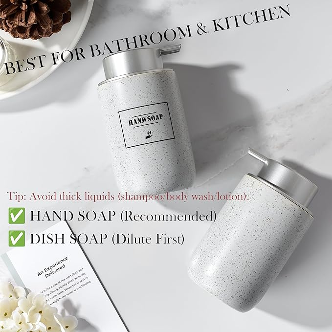 Gray Foaming Soap Dispenser,Ceramic Foam Dispenser with Silver Plastic Pump for Bathroom&Kitchen,12oz Refillable Foaming Dispenser