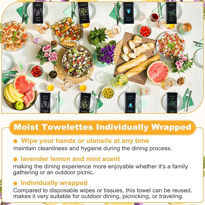 Moist Cotton Towel Bulk Moist Towelettes Individually Wrapped 8.7" x 8.7",White Towel Services,Refreshment Pre Moistened Towels Lavender Lemon,Mint and Unscented for Sport Party Spa (pack of 400)