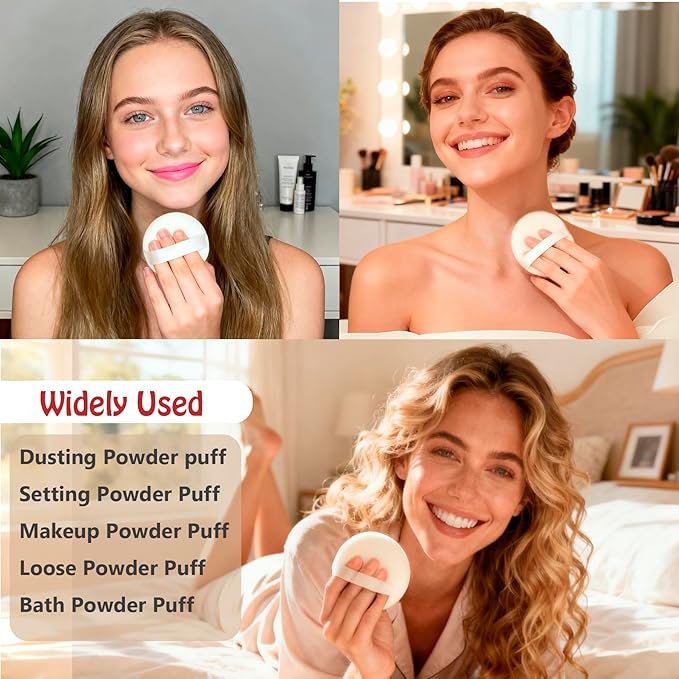 Body Powder Puff Extra Soft Large 3.95" Dusting Powder Puff for Women Bath and Face Makeup Setting Powder Applicator - Perfect for Talcum or Loose Powder, Big Beauty Sponge