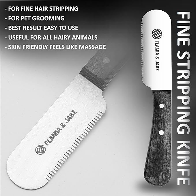 FJ Professional Stripping Knife kit (6 pieces set) for Dogs & Pets, Wooden Handle Grip with Stainless Steel Blade (Right handed) (Black)