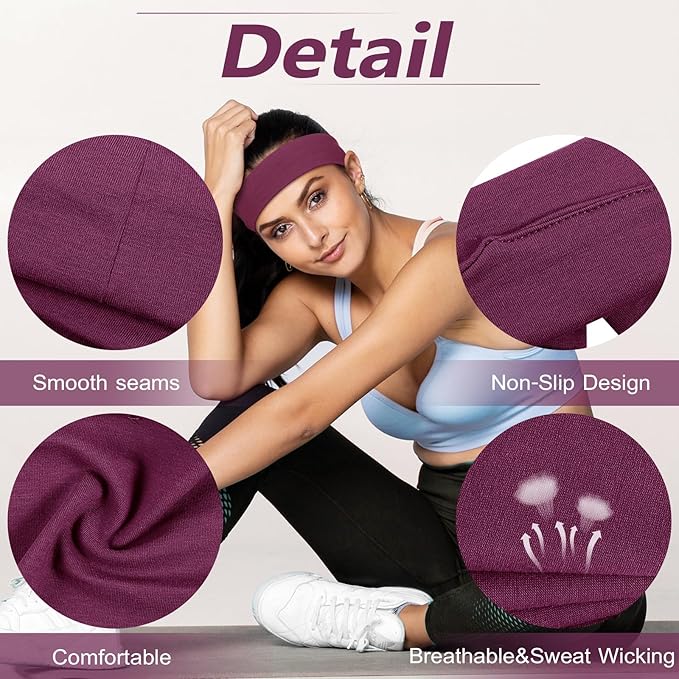 Headbands for Women, Stretchy Non Slip Soft Cotton Cloth Hair Bands for Sports, Workout, Yoga and Running, 7pcs
