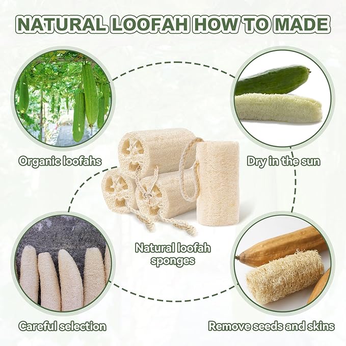 Natural Loofah Body Scrubber Set,4" Organic Loofa 4 Pack for Exfoliating, Shower loofah for Men and Women, Bath Cleaning Skin Back Face,Eco-Friendly Tool,Bath Sponges for Exfoliating Body Scrubbing