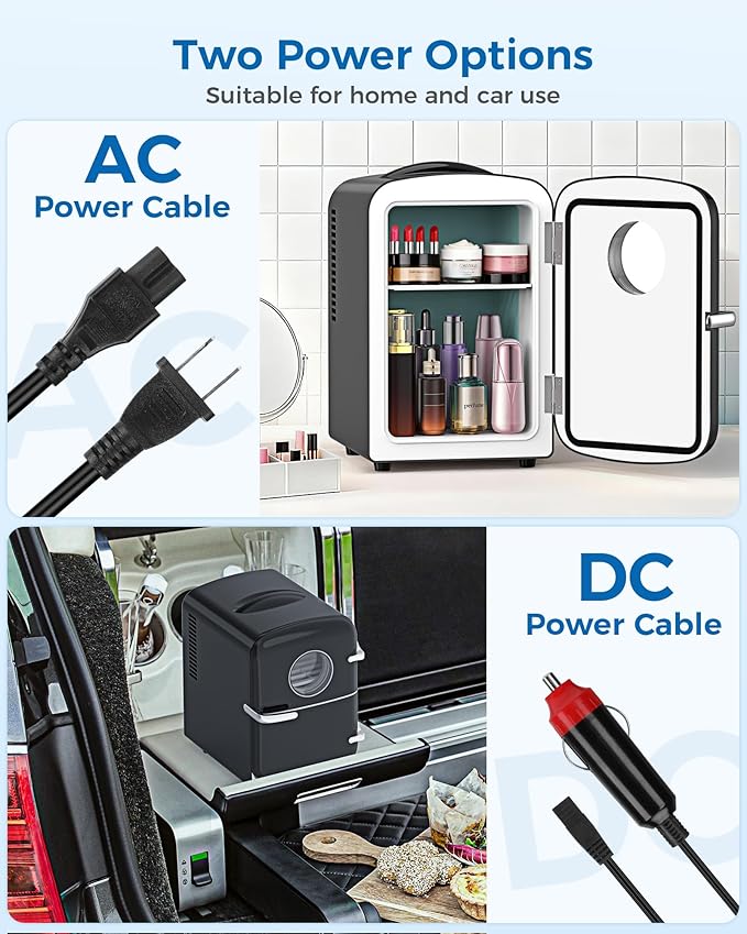 Mini Fridge for Bedroom, 4L/6 Cans Small Cosmetic Fridge for Skincare, Makeup & Drink, With Observation Window, Portable Desk Fridge Cooler and Warmer for Kids, Car, Office, Dorm, Black