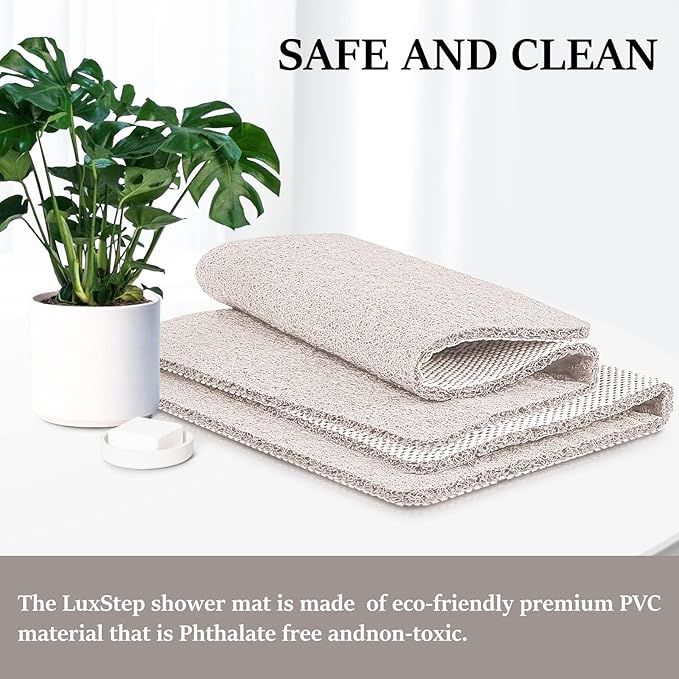 LuxStep Shower Mat Bathtub Mat,24x16 inch, Non-Slip Bath Mat with Drain, Quick Drying PVC Loofah Bathmat for Tub,Shower,Bathroom (Phthalate Free,White)