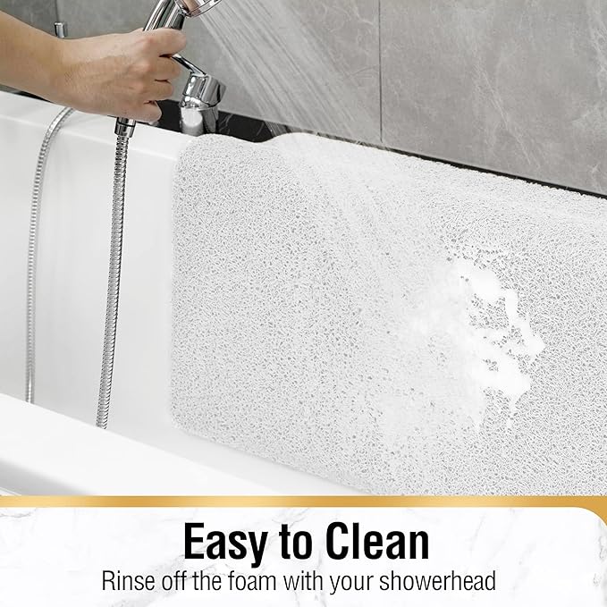 HITSLAM Shower mat Non Slip, 24 x 32 Inch Bathtub Mat Non Slip with Drain, Soft PVC Loofah Shower Bath Mat for Tub, Quick Drying Bathroom Shower Mat, White