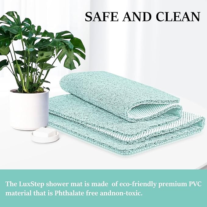 LuxStep Shower Mat Bathtub Mat,47x16 inch, Non-Slip Bath Mat with Drain, Quick Drying PVC Loofah Bathmat for Tub,Shower,Bathroom (Phthalate Free,Green)