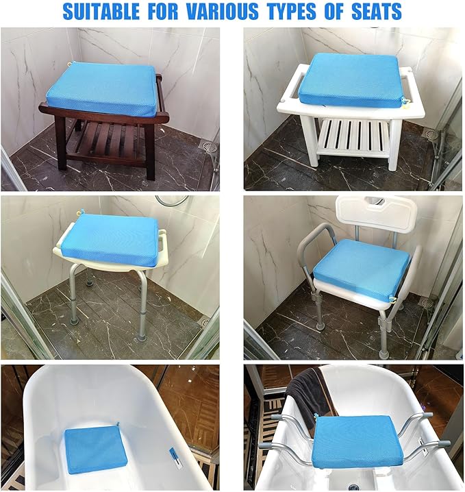 Shower Seat Cushion,Thickened Shower Chair Cushion 4D Air Fiber Material,Machine Washable and Fast Drying Suitable for Shower Seats Bathtub Baths, Poolside & Rest Dressing Room Seats，Blue