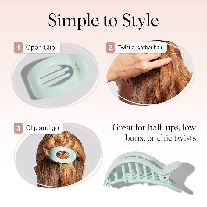 Kitsch Small Flat Claw Clips for Women - Stylish Flat Hair Clips, Strong Hold for Thick & Fine Hair | Non-Slip for Secure, Comfortable All-Day Wear | Ideal Gifts for Women - Sage Leaf