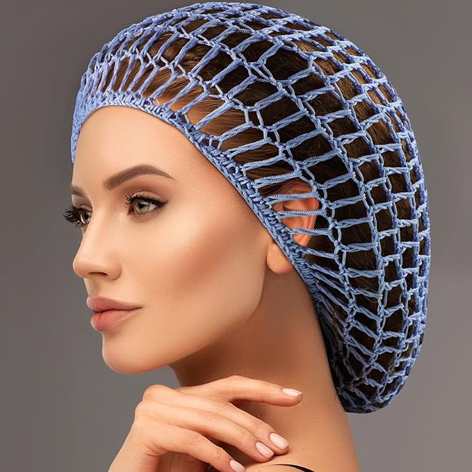 Waydress 2 Pieces Mesh Hair Net Rayon Knit Snood Women Crocheted Sleep Cap (Purple and Blue)