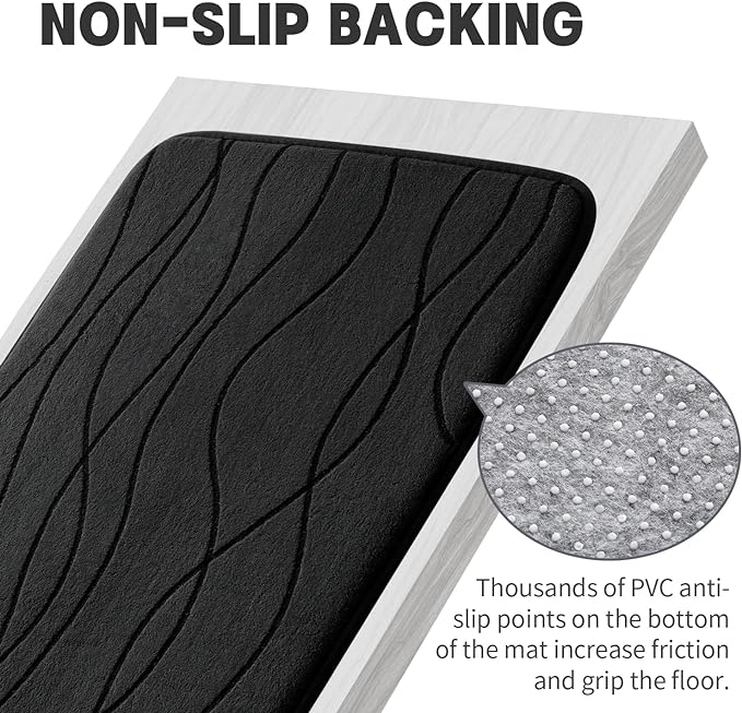 YIHOUSE Memory Foam Black Bathroom Rug Sets 2 Piece, Ultra Absorbent Bath Mat for Bathroom - Non-Slip Machine Washable & Dry Quickly, 2 Piece Bathroom Mat Set, Black