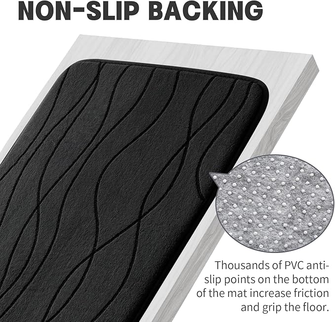 YIHOUSE Memory Foam Black Bathroom Rug Sets 5 Piece, Ultra Absorbent Bath Mat for Bathroom - Non-Slip Machine Washable & Dry Quickly, 5 Piece Bathroom Mat Set, Black