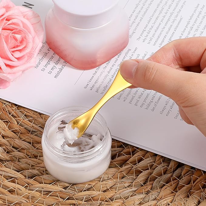 Mini Cosmetic Spatula 5 Pcs Metal Makeup Spatula Stainless Steel Cosmetic Spoon Beauty Spatulas Reusable Mask Facial Applicator Scoop Skincare Tools for Mixing Sampling Cream Mask Lotions Moisturizers