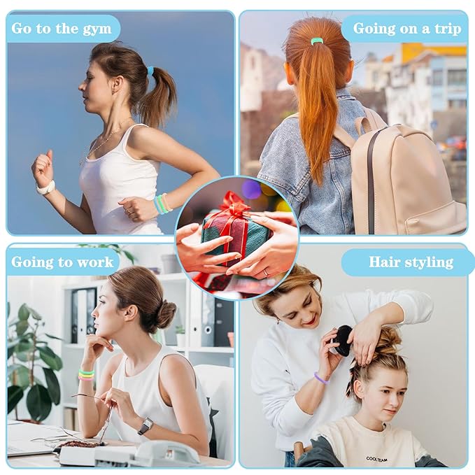 100PCS Hair Ties for Women, Seamless Cotton Elastic Hair Bands No Damage, Thick Ponytail Holders for Girls, Women - Soft Hair Ties (6 Colors)