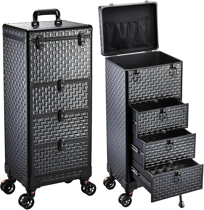 Salon Cart with 3 Drawers, Nail Trolley Cart with Wheels Salon Station Rolling Makeup Train Case Cosmetology Case Organizer Cases for Nail Tech,SPA,Face Painting,Hairstylist,Makeup Artist