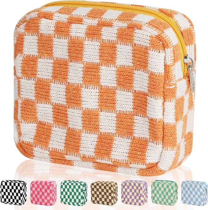 Sanitary Napkin Storage Bag, Menstrual Pad Zipper Bag Checkered Portable Period Bag Panty Liners, Tampon Storage Pouch for Women Ladies Daily Use Storage Purse Travel