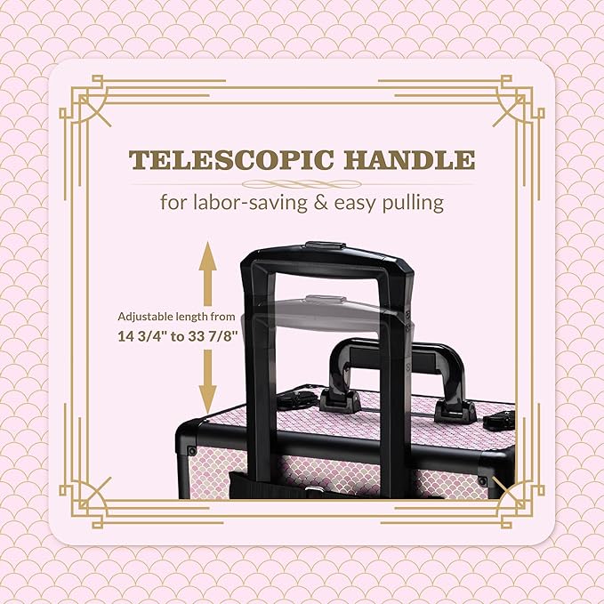 BYOOTIQUE Rolling Makeup Train Case on Wheels 3-Piece Hairdressing Brush Bags Cosmetology Art Deco Bloom