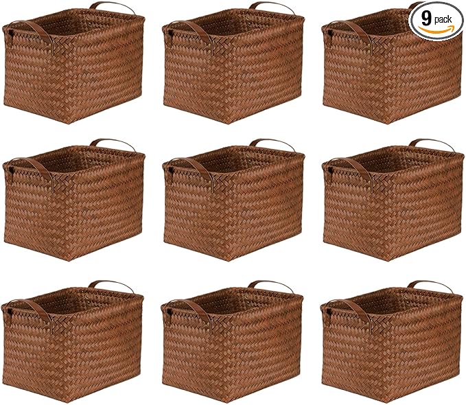 BROWNLILY Handwoven Clothes Basket Laundry Hampers Large Wicker Storage Baskets for Shelves Blankets Closet Storage Bins Car Bedroom Bathroom Organizers and Storage Bath (9, Brown)