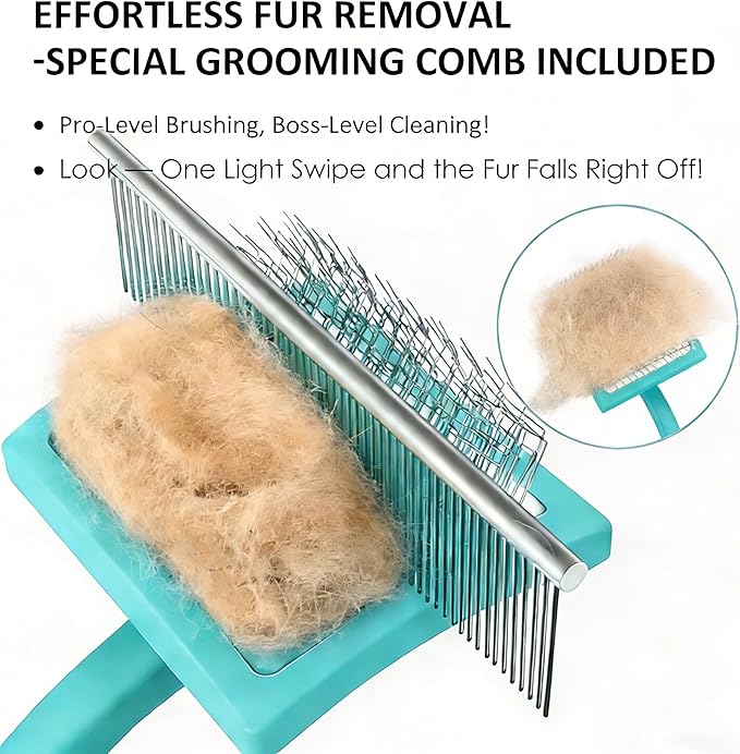 Slicker Brush for Dogs, Large Dog Brush to Long Haired Dogs for Poodles Doodles Goldendoodles Bernedoodles, Long Pin Grooming Kits to Dematting & Reducing Tangles and Fluff, Green
