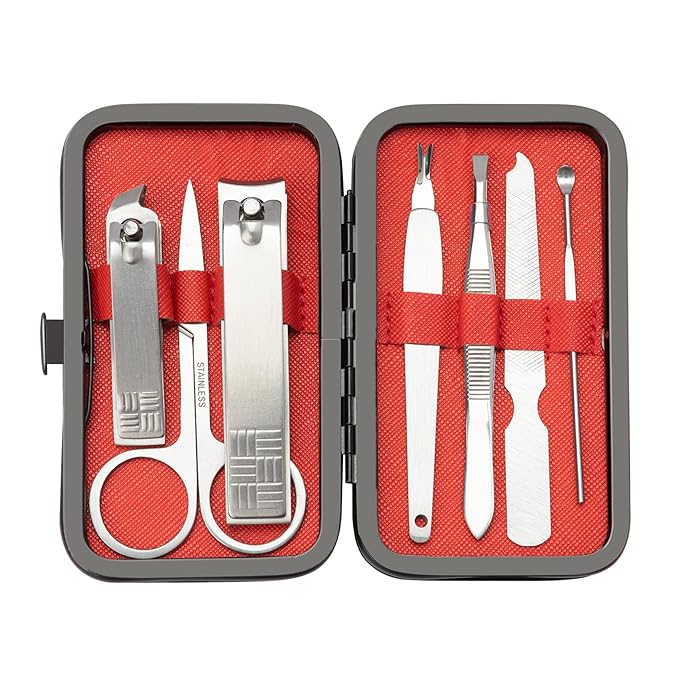 Manicure Set Nail Clippers Pedicure Kit,7 In 1 Pieces Stainless Steel Manicure Kit,Easter Basket Stuffers,Personal Care Manicure Pedicure Set,Nail Care Tools Luxurious Travel Case Sliver