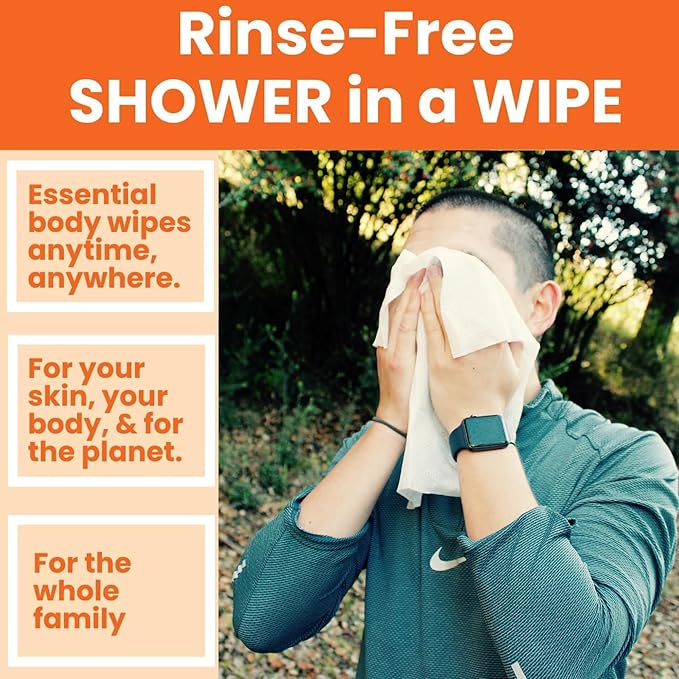 HyperGo Full-Body Rinse-Free Hypoallergenic Biodegradable Bathing Wipes –All Natural, Refreshing Anytime Anywhere, Post Workout, Camping, Travel, Daily Life, 12”x12” X-Large 20-count, Unscented 1 Pack