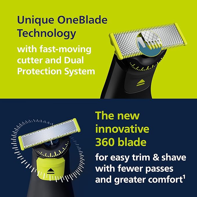 Philips Norelco OneBlade 360 Pro Face + Body, Hybrid Electric Beard Trimmer, Shaver and Bodygroomer, with 360 Blade Technology, Model QP6552/90