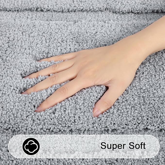 SHACOS Bathroom Runner Rugs Set of 3 Ultra Soft Bath Mat with U Shaped Toilet Rug Absorbent Non Slip Microfiber Bath Rugs for Bathroom Kitchen Bedroom, Light Gray