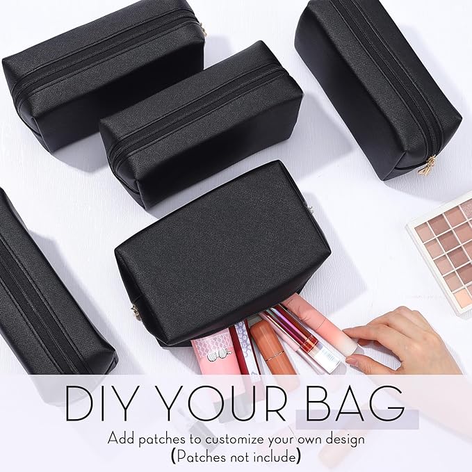 Kigeli 15 Pcs Aesthetic Makeup Bags PU Leather Cosmetic Pouches Waterproof Plain Toiletry Bags Makeup Pouches Bulk for Women Party Gift Travel Storage Organizer(Black)