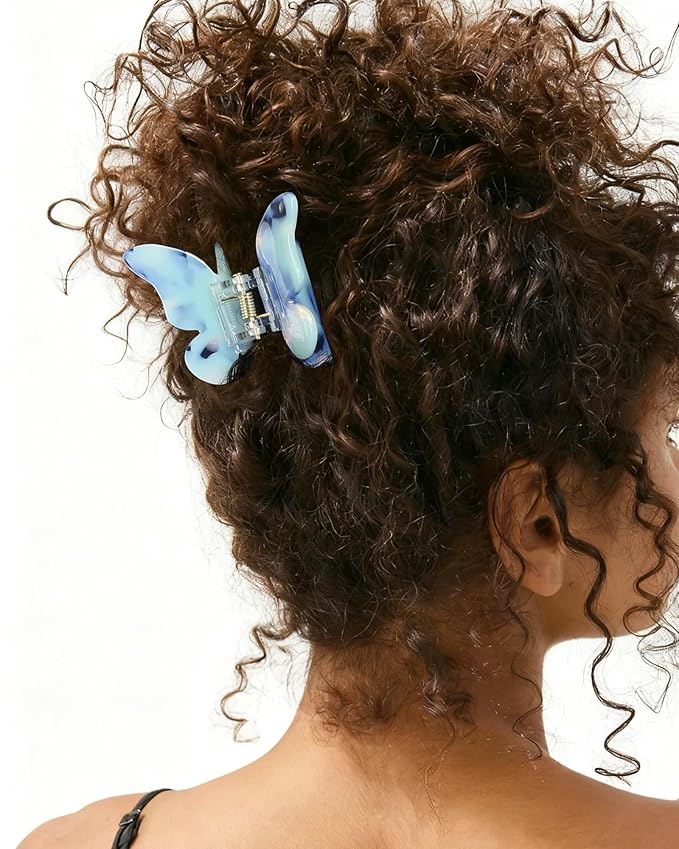 NAISIER Hair Clips, 3 Pack Butterfly Hair Clips Tortoise Shell Hair Claw Clips Jaw Clips 2.3 inch, Hair Accessories for Girls & Women (Mixed color, Blue, White, Pink-Purple)