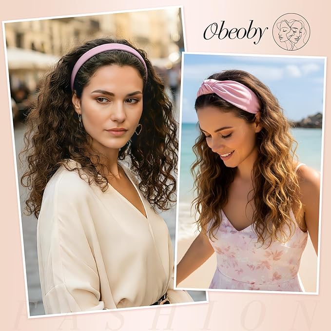 obeoby 8 Pack Pink Trendy Headbands, Multiple Styles Headbands for Hairstyle Management Non Slip Floral Pearl Hairband Gifts for Teen Girls