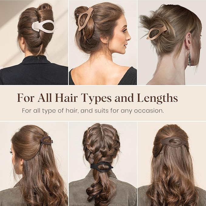 4 PCS Large Flat Hair Clips for Women Girls, French Concord Lay Down Flat Claw Clips for Thick Thin Hair, Comfortable Curved Flat Clip, Matte Non-slip Strong Hold Hair Accessories, Neutral