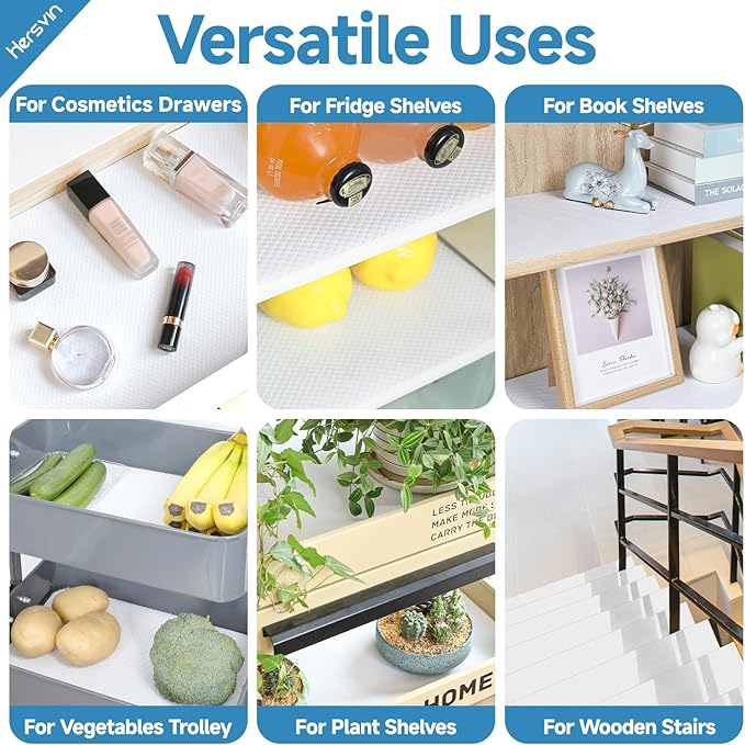 Hersvin Shelf Liners 24 in x 20 ft Self-Adhesive EVA Drawer Mats, Cupboard Protector, Kitchen Cabinet Lining Fridge Liner (White Flat Dot, 61x610cm)