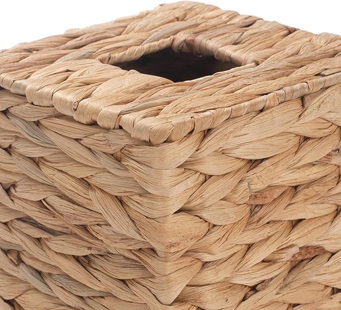 Tissue Box Cover Sqaure, Water Hyacinth Tissue Box Holder, Boho Decorative Woven Facial Tissue Holder for Bathroom, Kitchen, Living Room, Bedroom (Square)
