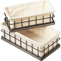 BAOBAB WORKSHOP Set of 2 Metal & Wooden Basket with Liners, Bathroom Basket Organizer & Kitchen Storage Decor, Toilet Paper Baskets for Back of Toilet Tank Tray Topper