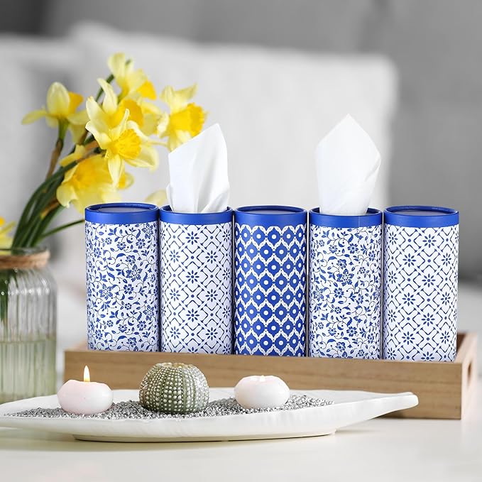 12 Pack Car Tissue Cylinder Holder Bulk with 3 Ply Facial Tissues, Round Napkin Holders for Car Cup Holder Cylinder Travel Paper Tubes Bulk Round Napkin Boxes Packs(Novel Style)