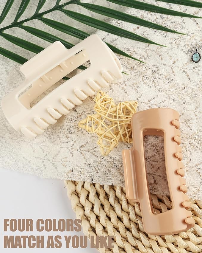 Soft & Flexible Hair Claw Clip 2-Pack, Large Squishy Claw Clips for Thick Hair, Volumizing Hair Clips with Strong Hold, Non-Slip Lightweight Hair-Pins for Women Daily Use（Coffee+Off-White）