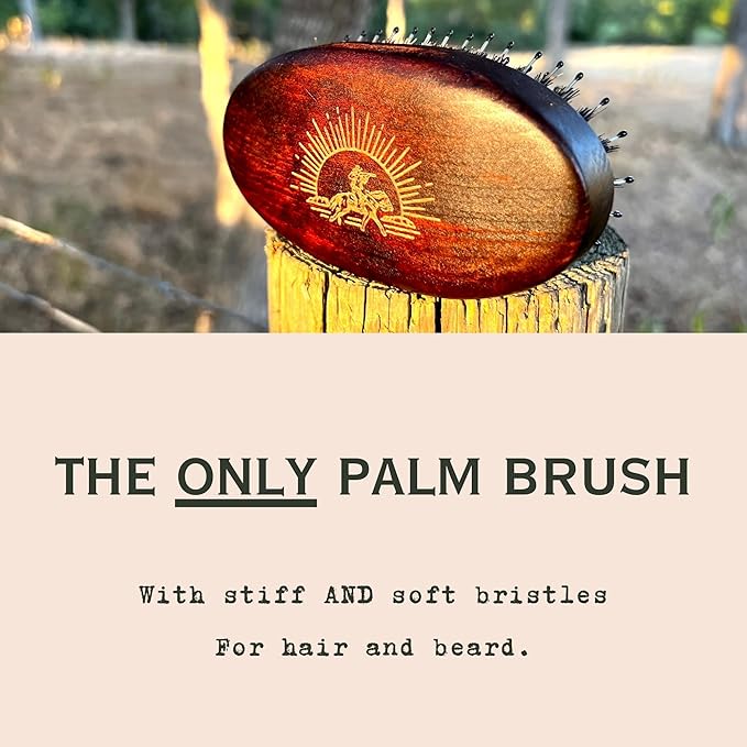 Beard Brush for Men – Boar Bristle & Nylon Military-Style Palm Brush – Dual Soft & Stiff Bristles for Hair & Beard Grooming – Travel Size – Gift Tin Included