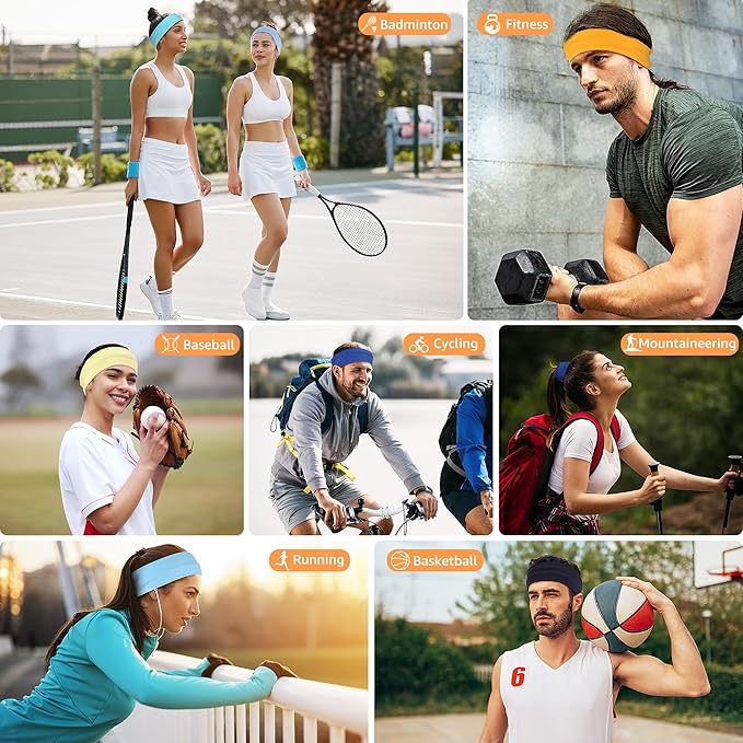 Headbands for Women, Stretchy Non Slip Soft Cotton Cloth Hair Bands for Sports, Workout, Yoga and Running, 7pcs