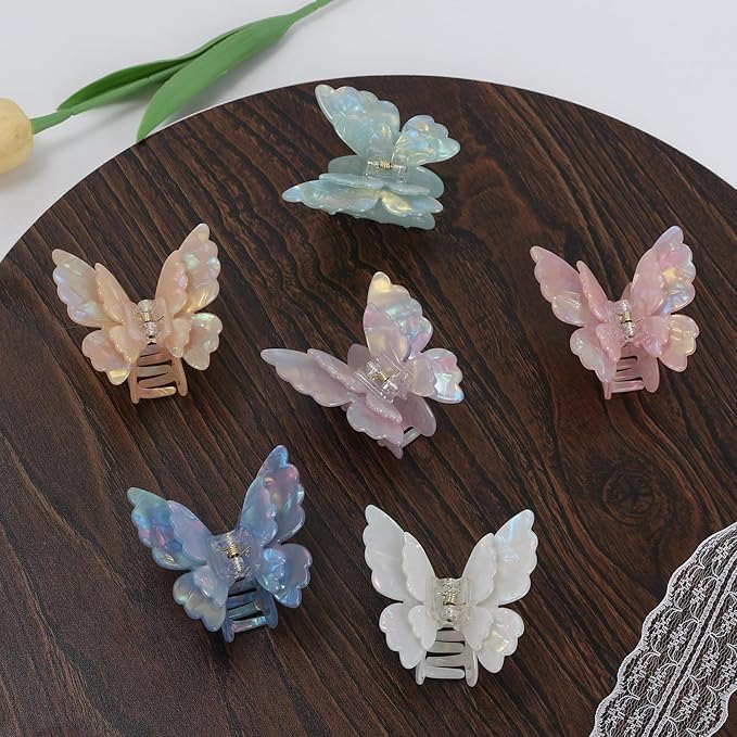NAISIER Butterfly hair clips for women girl Butterfly claw clips Hair Accessories for Girls & Women.(White pink blue)