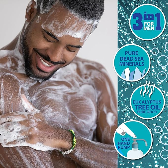 Dead Sea Collection Eucalyptus Mint Men’s Body Wash – 3 in 1 Body Wash for Men for Hair, Face & Body – Moisturizing Shower Gel with Dead Sea Minerals – Pack of 2 (33.8 fl oz each)