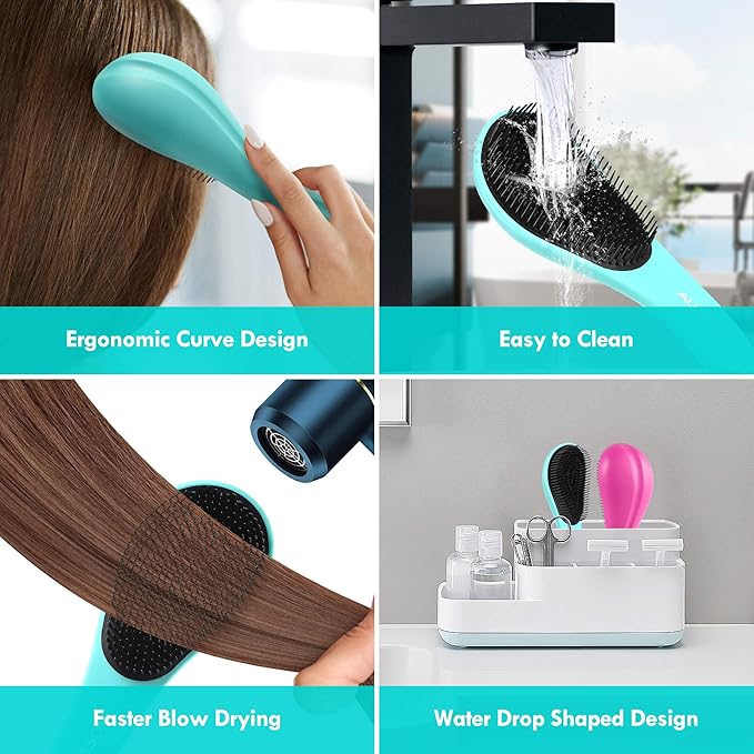 2 Pack Detangling Hair Brush - Detangler Hairbrush with Ultra Soft Bristles for Effortless Tangle Removal - For Dry Wet Damaged Curly Hair for Men Women Girls Boys Kids - Black & Green