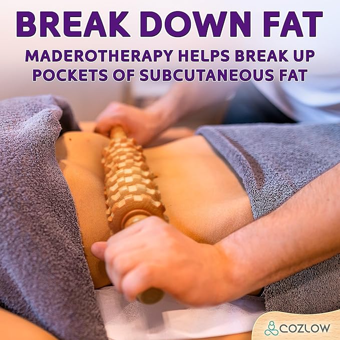 Wooden Massage Roller Stick (9 Rollers) - Curved Wood Therapy Massage Tool for Body Sculpting, Fascia Release & Lymphatic Drainage - Maderotherapy Helps Reduce Cellulite Appearance - by Cozlow