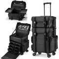 Costravio Travel Makeup Bag, Cosmetology Case on Wheels, 2 IN 1 Hair Tool Organizer, Rolling Nail Organizer Train Case, Large Cosmetic Trolley Suitcase for MUA/Hairstyling/Home-care/Groomer, Black